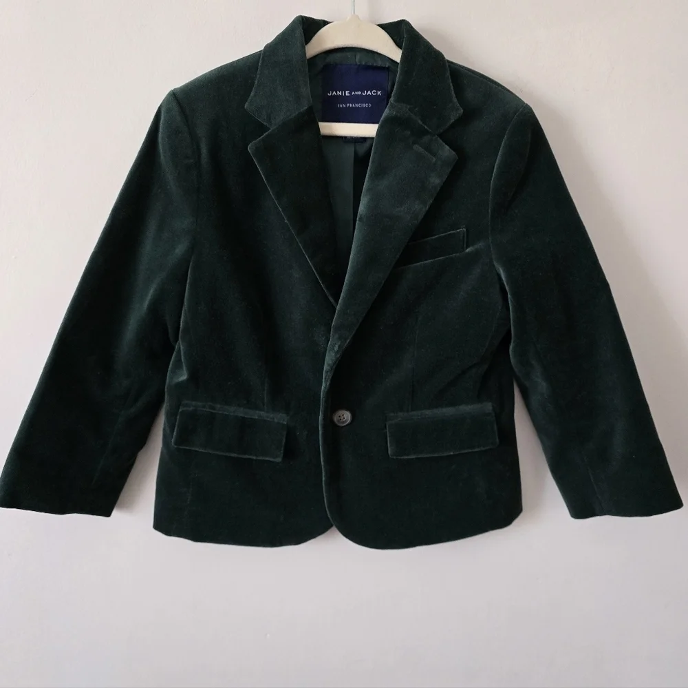 Janie and Jack Velvet Blazer Green Boys Size 4